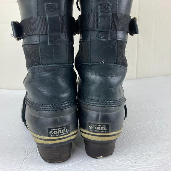 Sorel Conquest Carly Womens Sz 9.5 Leather Lace Up Winter Boots Black - Picture 11 of 15